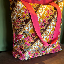Tote Bag - cerise pink and ochre floral batik print