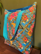 Tote Bag - turquoise, pink, purple, ochre and olive batik print