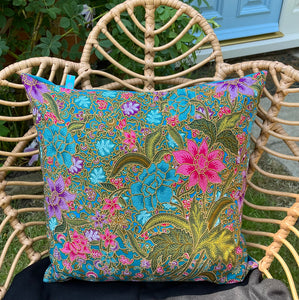 45 x 45 cm square velvet backed cushion cover- turquoise batik