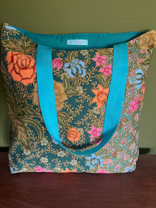 Tote Bag - sage green, teal and olive batik print