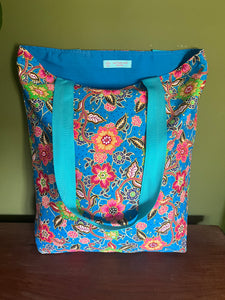 Tote Bag - turquoise, pink and green batik print