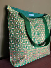 Tote Bag - emerald green traditional Thai print with border
