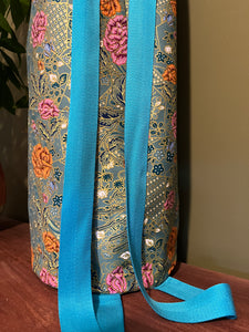 Yoga Mat Bag - teal-green-turquoise floral batik