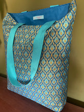 Tote Bag - turquoise and gold geometric print