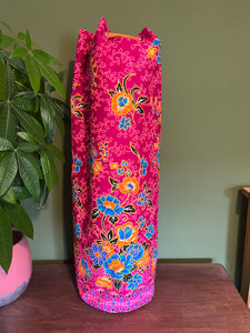 Yoga Mat Bag - orange and cerise swirly floral batik