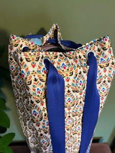 Yoga Mat Bag - royal blue, red, gold and cream geometric