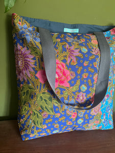 Tote Bag - turquoise and blue batik floral print