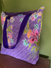 Tote Bag - purple floral diagonal batik
