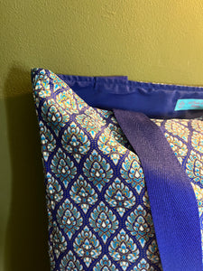Tote Bag - royal blue and gold geo print with border
