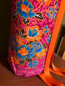 Yoga Mat Bag - orange and cerise swirly floral batik