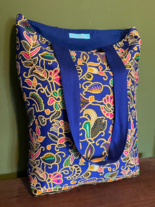 Tote Bag - royal blue dotty batik print