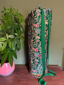Yoga Mat Bag - emerald green dotty batik