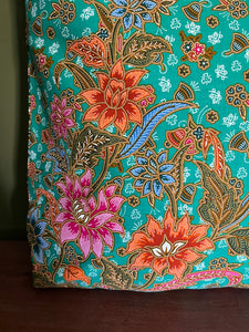 Tote Bag - aqua, pink, orange, turquoise and olive batik print