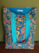 Tote Bag - turquoise, red, pink and orange bold batik print