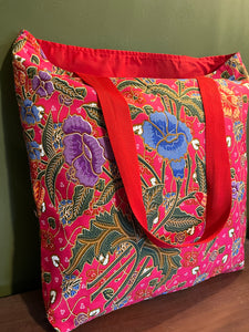 Tote Bag - clashing red and pink batik print