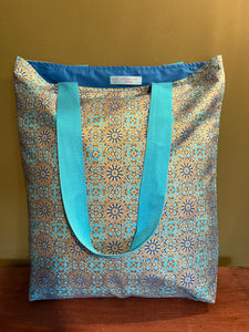 Tote Bag - turquoise and gold mandala type geometric