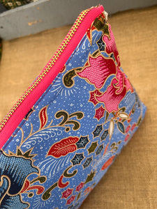Clutch Bag / Jewellery Case / Make up Bag Chalky Blue Batik