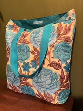 Tote Bag - turquoise, teal and aubergine peony print