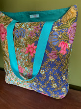 Tote Bag - turquoise, pink, purple, blue and olive batik print