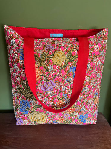 Tote Bag - pink and red floral batik