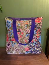 Tote Bag - purple, red, pink and blue floral batik