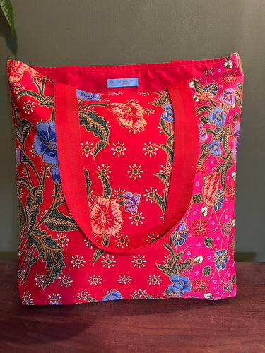 Tote Bag - clashing red and pink batik print