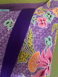 Tote Bag - purple floral diagonal batik