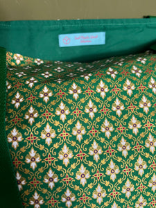 Tote Bag - emerald green traditional Thai print with border