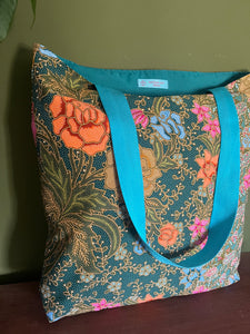 Tote Bag - sage green, teal and olive batik print