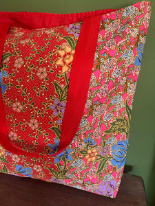 Tote Bag - pink and red floral batik