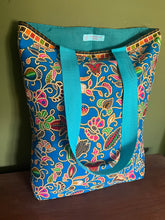 Tote Bag - turquoise, teal, red, pink and orange bold batik print
