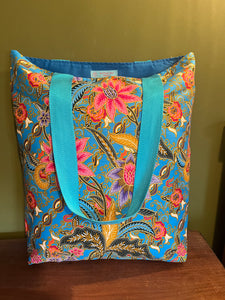 Tote Bag - turquoise, pink, purple, ochre and olive batik print