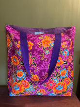 Tote Bag - purple, orange and turquoise swirly leaf batik