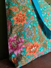 Tote Bag - aqua, pink, orange, turquoise and olive batik print