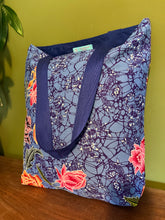 Tote Bag - royal blue floral bubble batik print