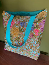 Tote Bag - turquoise, pink, purple, blue and olive batik print