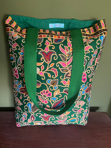 Tote Bag - green, blue, pink, orange and teal bold batik print