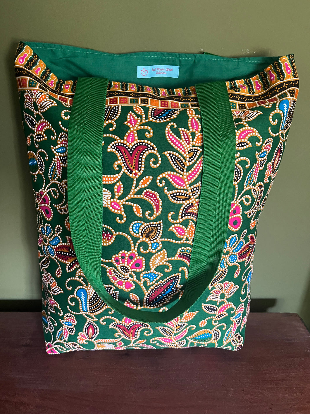 Tote Bag - green, blue, pink, orange and teal bold batik print