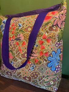 Tote Bag - purple, red, pink and blue floral batik