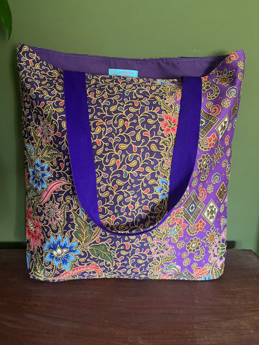 Tote Bag - purple floral batik