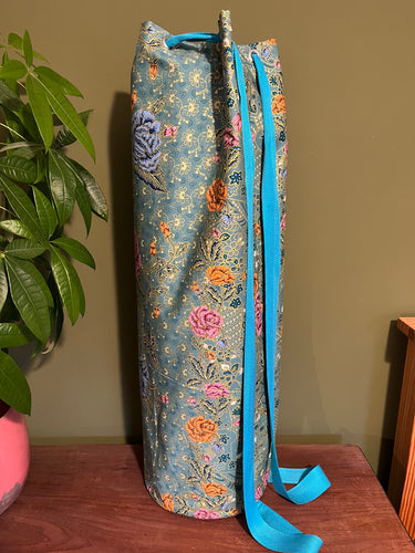 Yoga Mat Bag - teal-green-turquoise floral batik