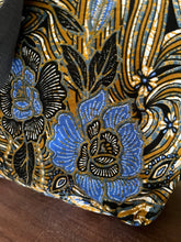 Tote Bag - ochre, mid blue and grey blue batik floral print