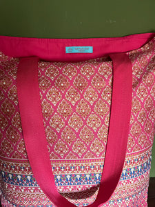 Tote Bag - rose pink and gold geo print with border