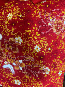 Tote Bag - red and gold floral batik