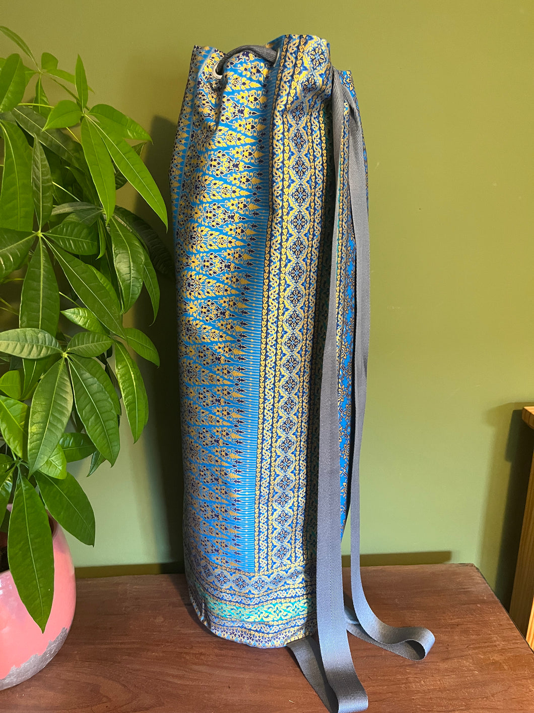 Yoga Mat Bag - turquoise and green side border sun print