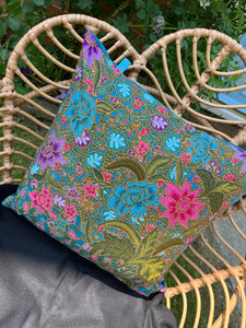 45 x 45 cm square velvet backed cushion cover- turquoise batik