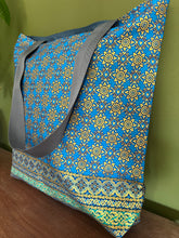 Tote Bag - turquoise and green geometric sunflower print