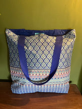 Tote Bag - royal blue and gold geo print with border