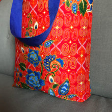 Tote bag - scarlet, orange and blue floral batik