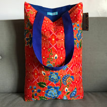 Tote bag - scarlet, orange and blue floral batik